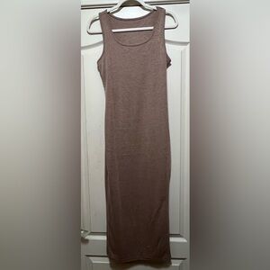 Women’s Bodycon Tank Midi Brown Sleeveless Dress with side slit, size large